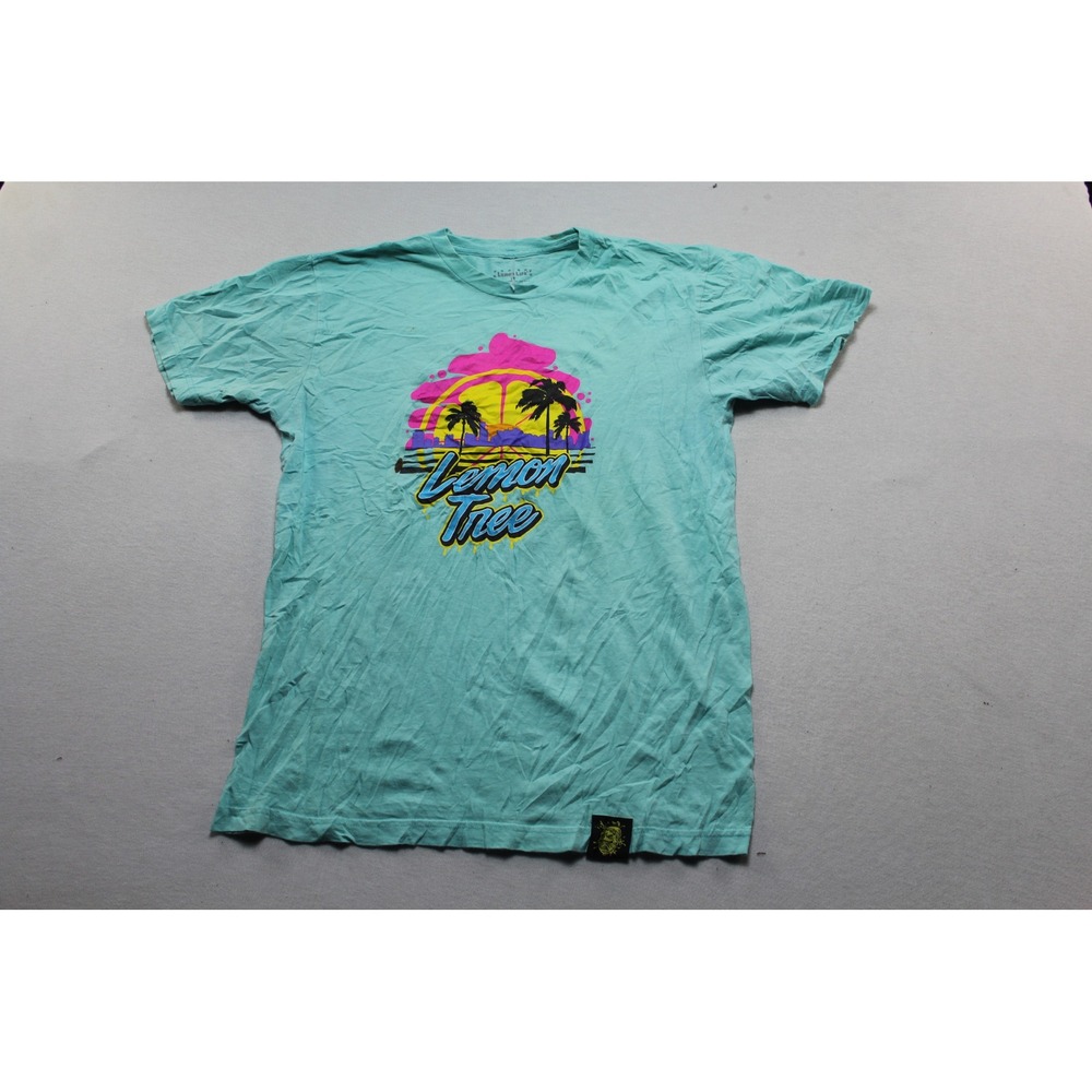 Lemon Tree Graphic T-Shirt Mens Medium Teal Good Retro Sunset Palm Trees